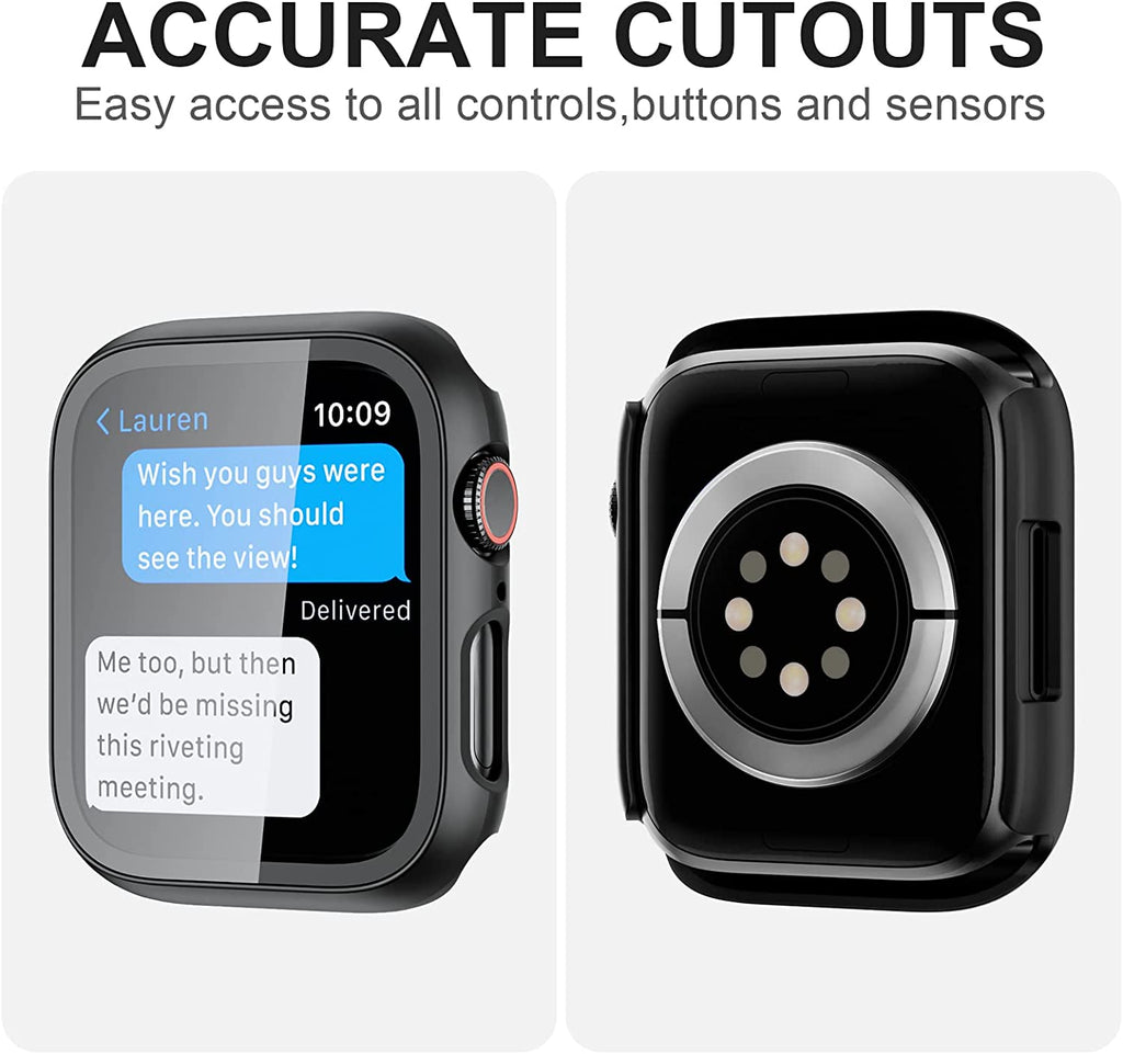Slim Guard 2-Pack Case with Tempered Glass Screen Protector for Apple Watch Series 3/2/1 (38mm) - Ultra-Thin Black Bumper Full Coverage Protection