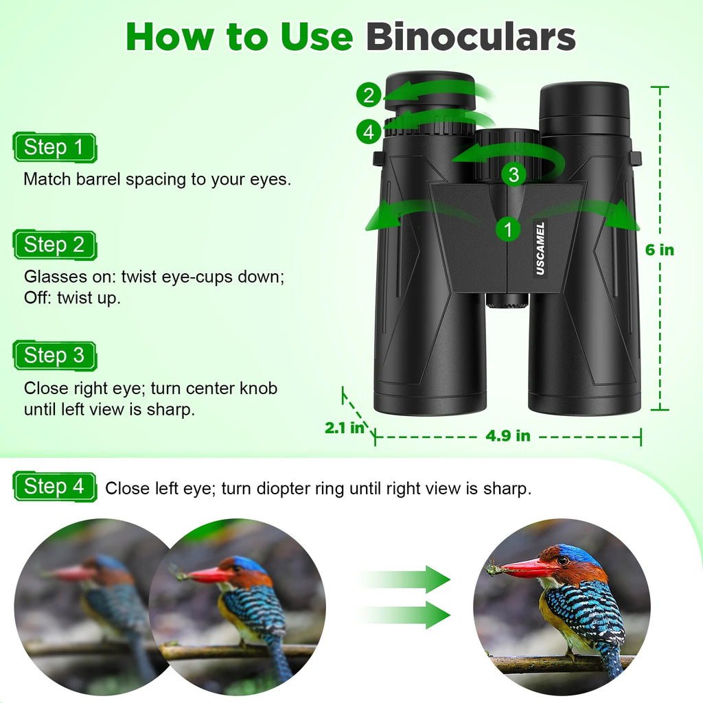 12X42 Waterproof Binoculars - HD Low Light Vision for Hunting, Bird Watching, Travel & Outdoor Adventures