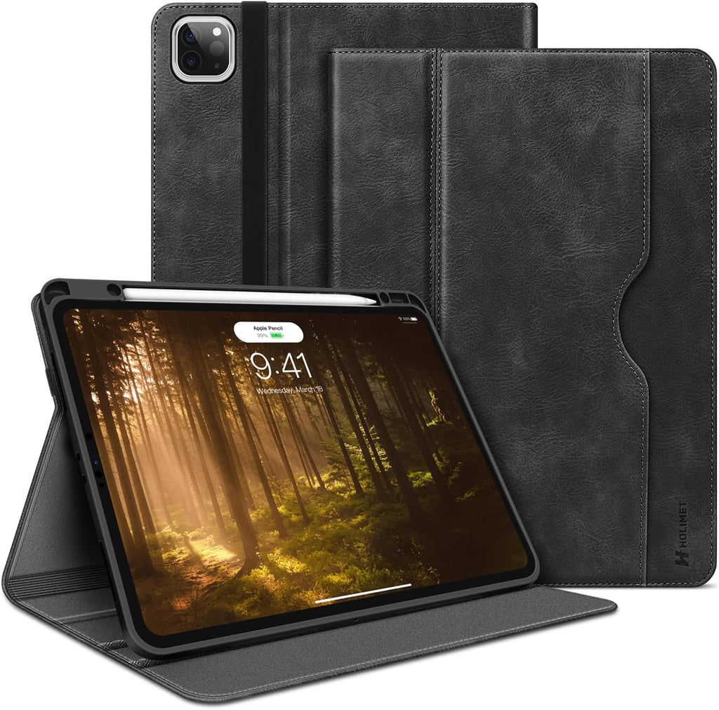 Premium  iPad Pro 12.9 Case (2022/2021/2020/2018) - Slim Folio Stand Cover with Pencil Holder, Shockproof Soft TPU Back, Auto Sleep/Wake, Vegan Leather