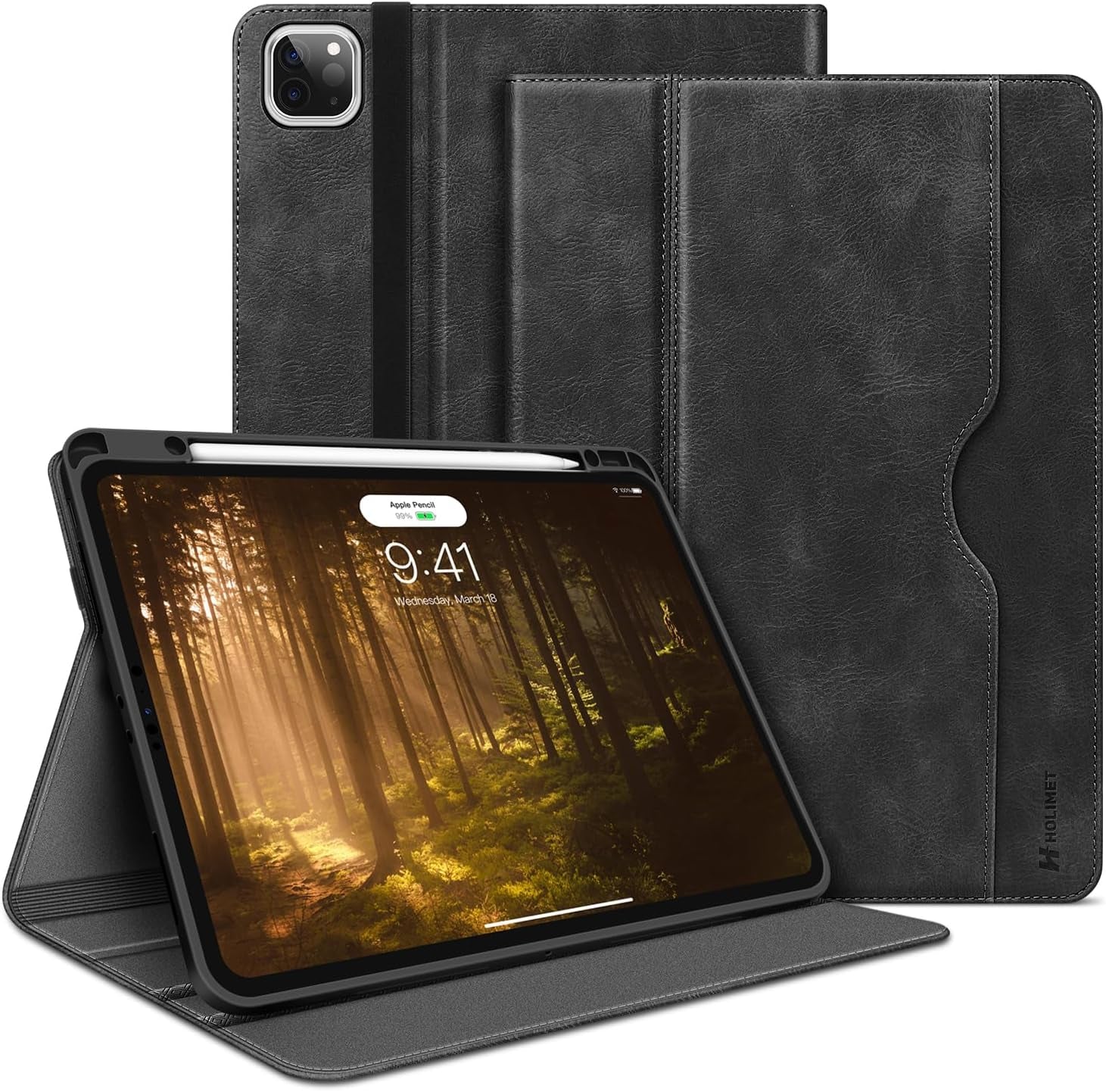 Premium  iPad Pro 12.9 Case (2022/2021/2020/2018) - Slim Folio Stand Cover with Pencil Holder, Shockproof Soft TPU Back, Auto Sleep/Wake, Vegan Leather
