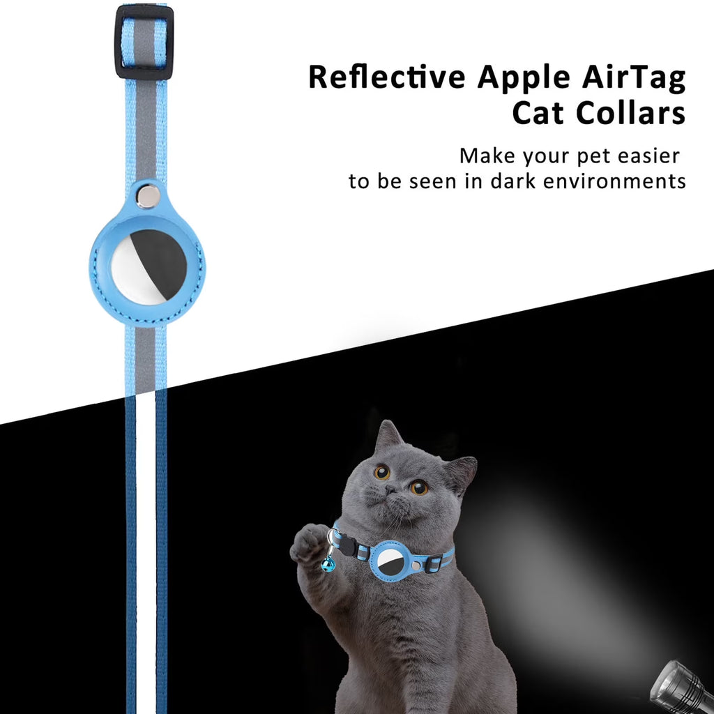 Airtag Cat Collar Breakaway, Reflective Kitten Collar with Apple Air Tag Holder and Bell for Girl Boy Cats, 0.4 Inches in Width and Lightweight