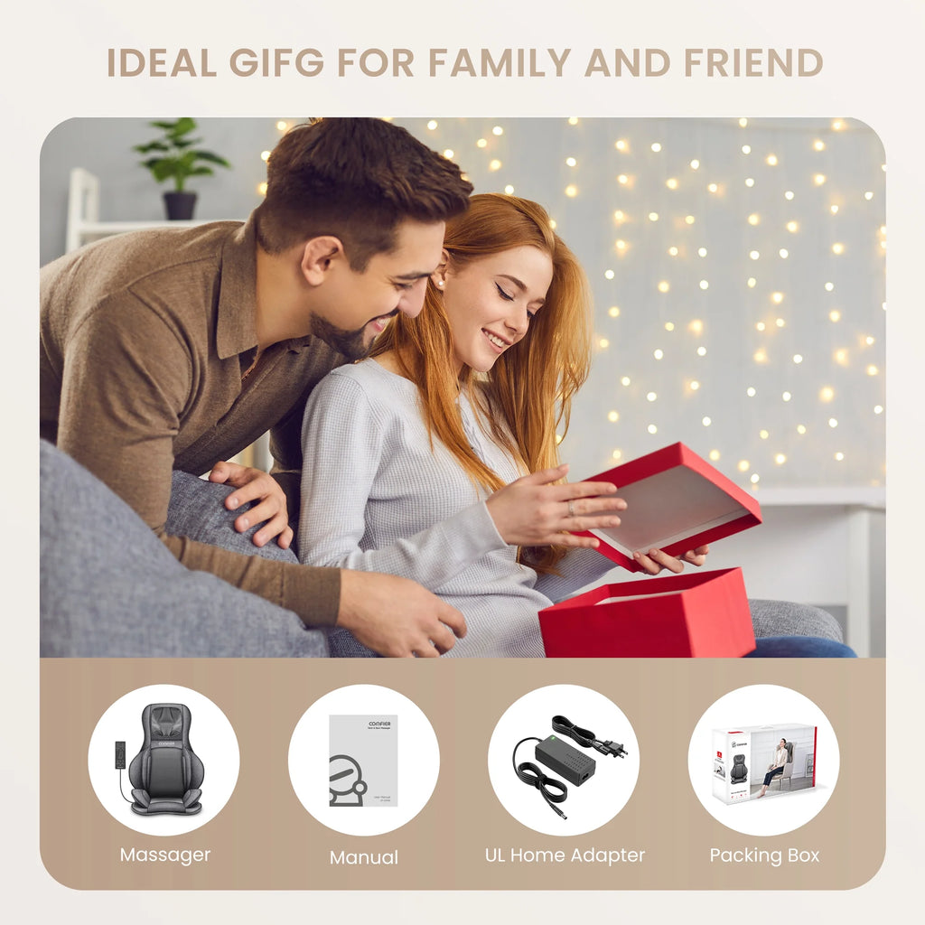 Shiatsu Neck Back Massager, 2D/3D Kneading Massage Chair Pad, Heating Compression Seat Cushion Massagers, Father'S Day Gifts - Black