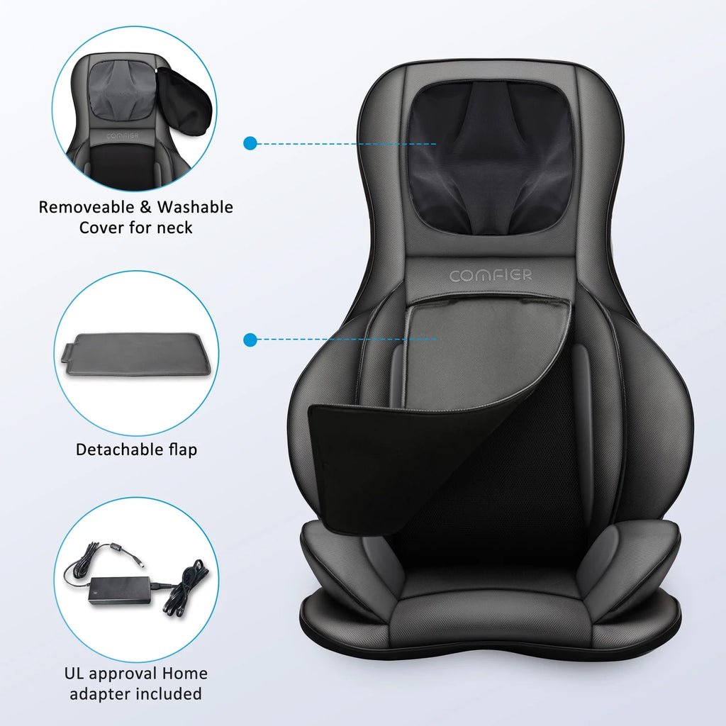 Shiatsu Neck Back Massager, 2D/3D Kneading Massage Chair Pad, Heating Compression Seat Cushion Massagers, Father'S Day Gifts - Black