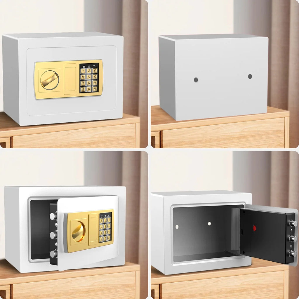 Electronic Digital Safe Box, 0.5 Cubic Feet Home Security Box for Office Hotel Business, Lock Box with Key Keypad for Cash Jewelry White