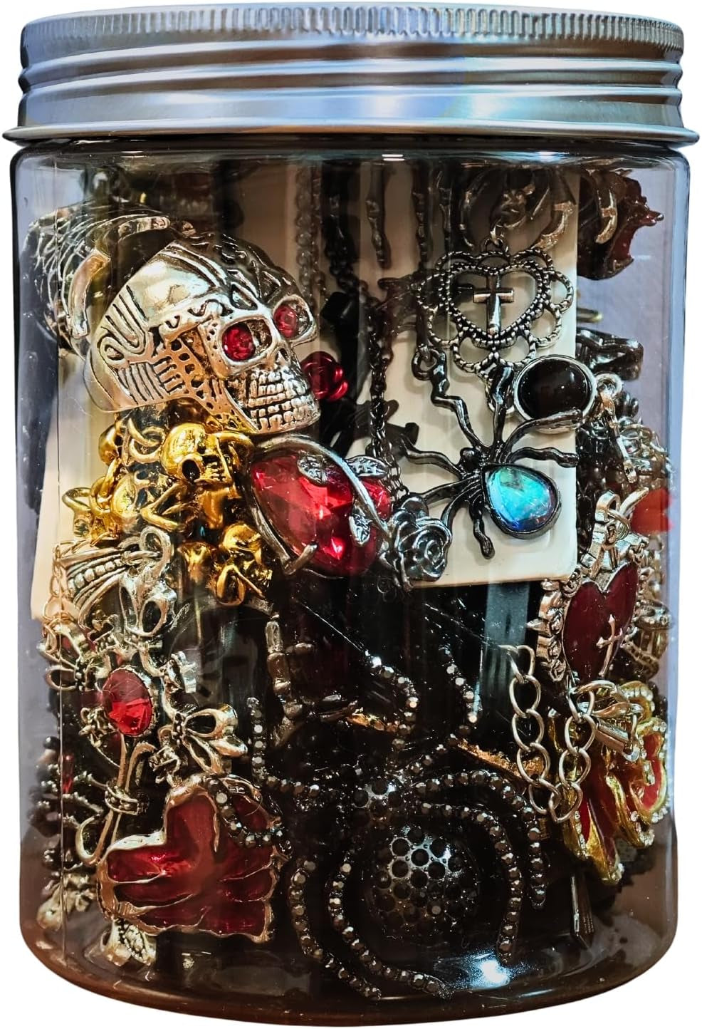 Gothic Mystery Jewelry Jar Witchy Jewelry Gift Set Surprise Jewelry Set Includes Necklaces, Earrings, Rings, Bracelets, Brooch for Unique Anniversary Birthday Friendship