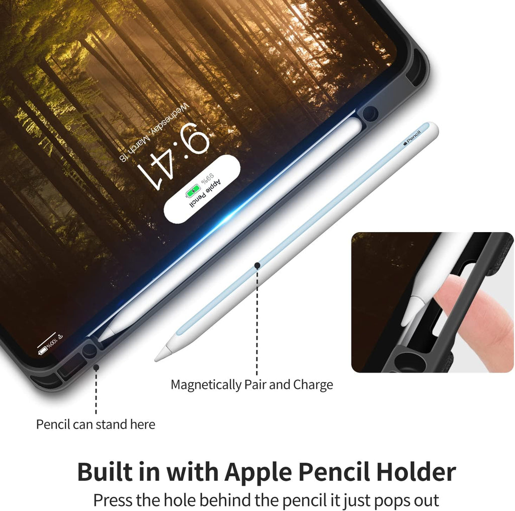 Premium  iPad Pro 12.9 Case (2022/2021/2020/2018) - Slim Folio Stand Cover with Pencil Holder, Shockproof Soft TPU Back, Auto Sleep/Wake, Vegan Leather