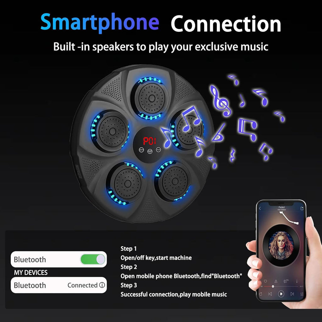 Smart Music Boxing Trainer - Wall-Mounted Bluetooth Punching Machine with Gloves & LED for Home Gym Workouts