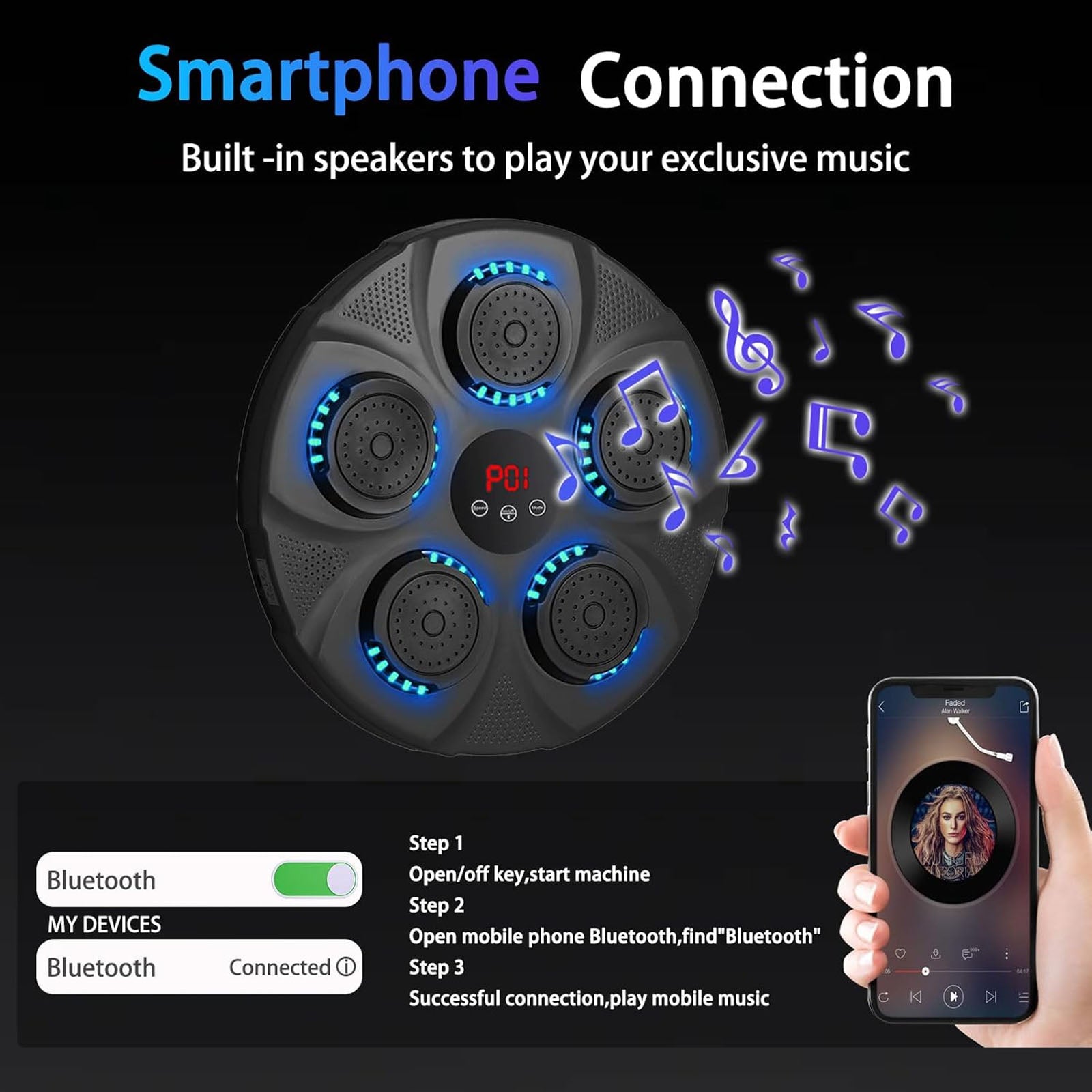 Smart Music Boxing Trainer - Wall-Mounted Bluetooth Punching Machine with Gloves & LED for Home Gym Workouts