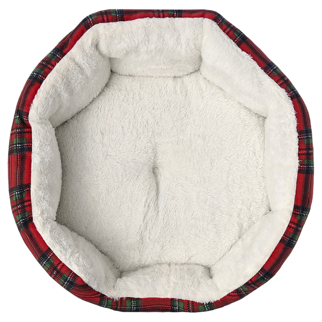 Dog Bed, Cat Bed, Puppy Bed, Plush Cuddle Bed for Small Breeds, 18" X 16", Red and Black Plaid