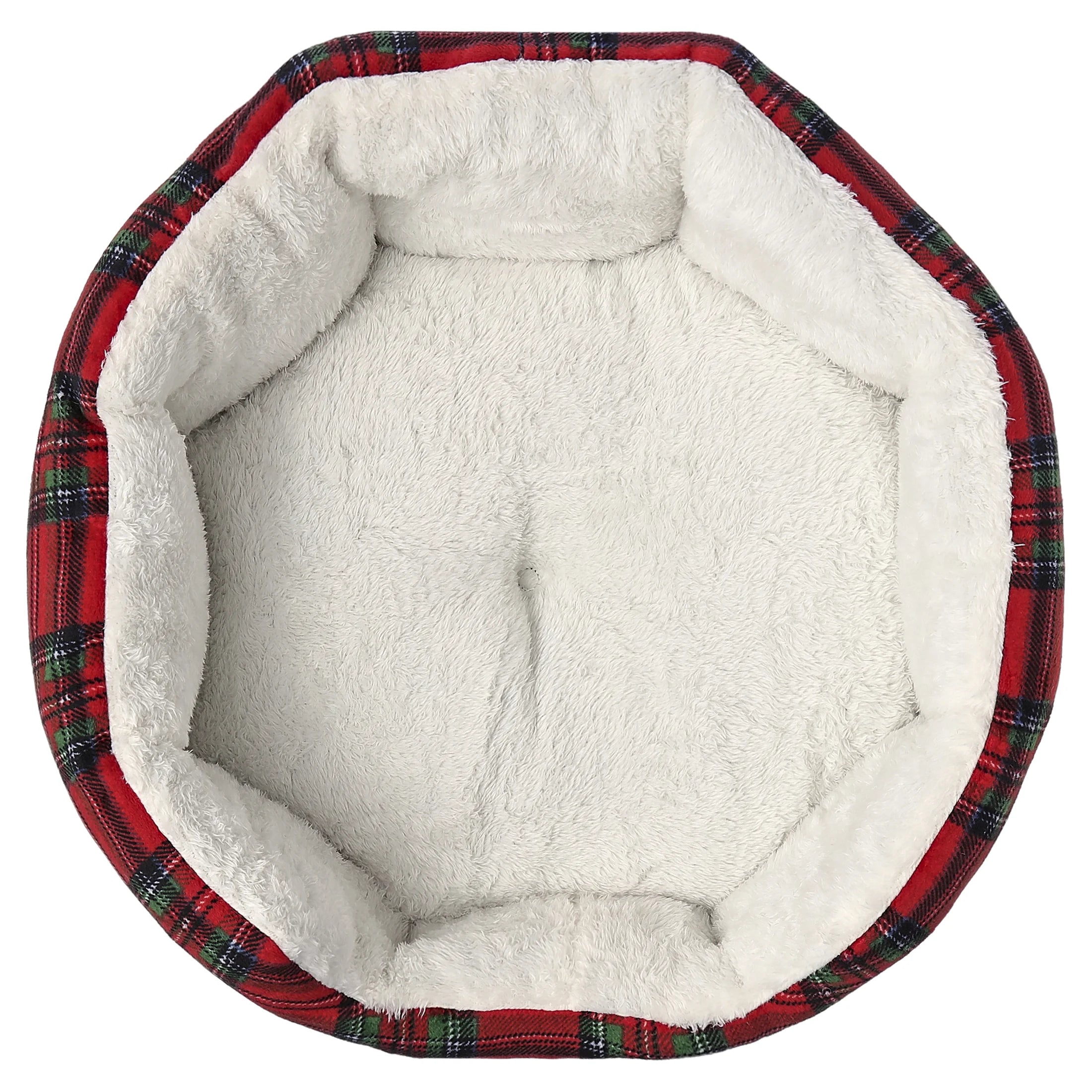 Dog Bed, Cat Bed, Puppy Bed, Plush Cuddle Bed for Small Breeds, 18" X 16", Red and Black Plaid
