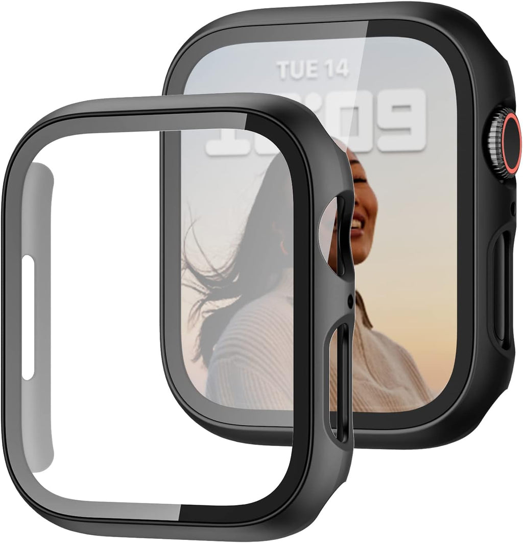 Slim Guard 2-Pack Case with Tempered Glass Screen Protector for Apple Watch Series 3/2/1 (38mm) - Ultra-Thin Black Bumper Full Coverage Protection