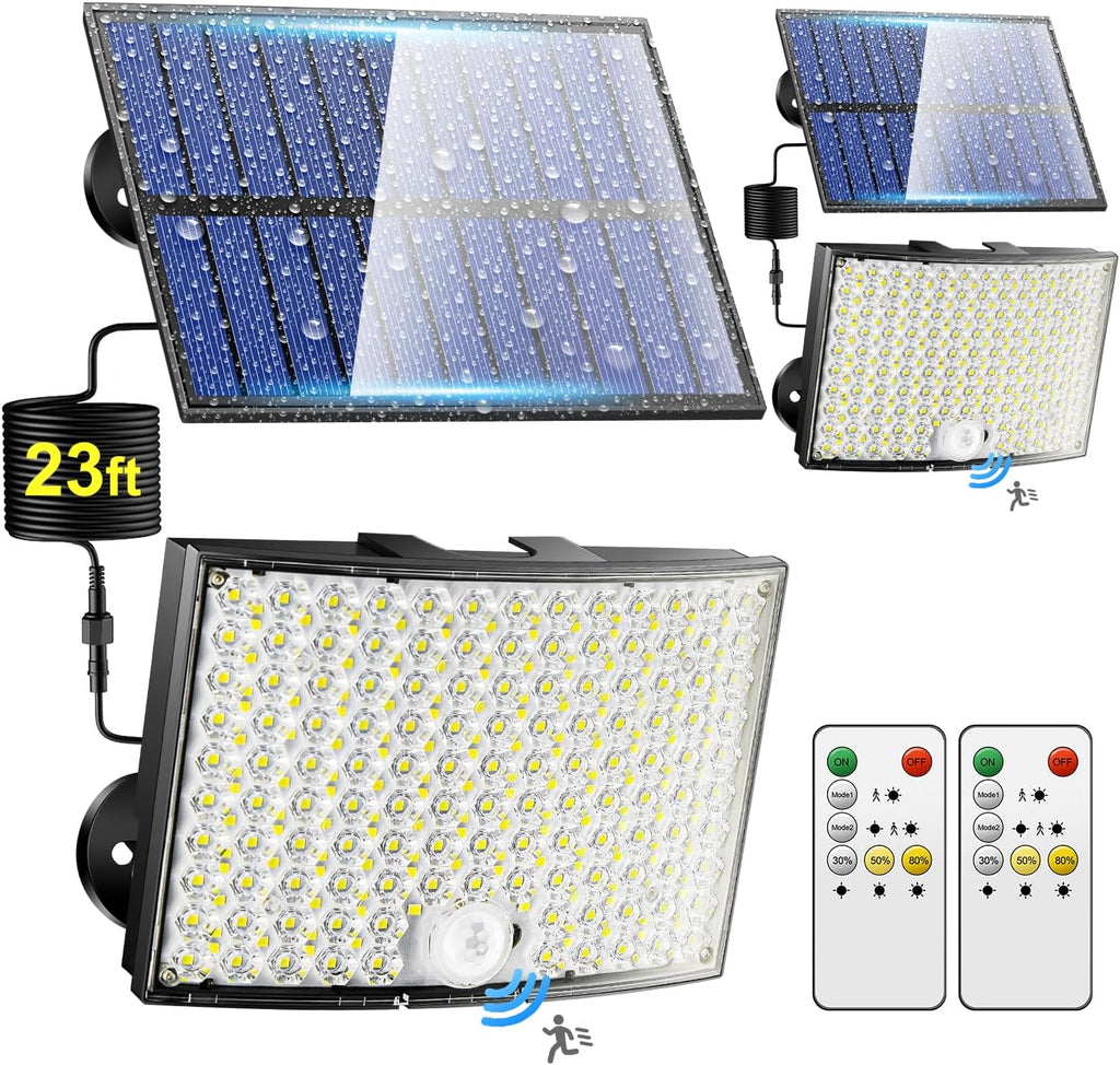 Solar Flood Lights Outdoor, [268LED/7M/5 Modes/2Pcs]Solar Motion Lights Outdoor Waterproof, REMOTE+IP65+ 8-12H USE Luces Solares Para Exteriores Lámparas Solares Para Exteriores,Yard,Doorway,Garage