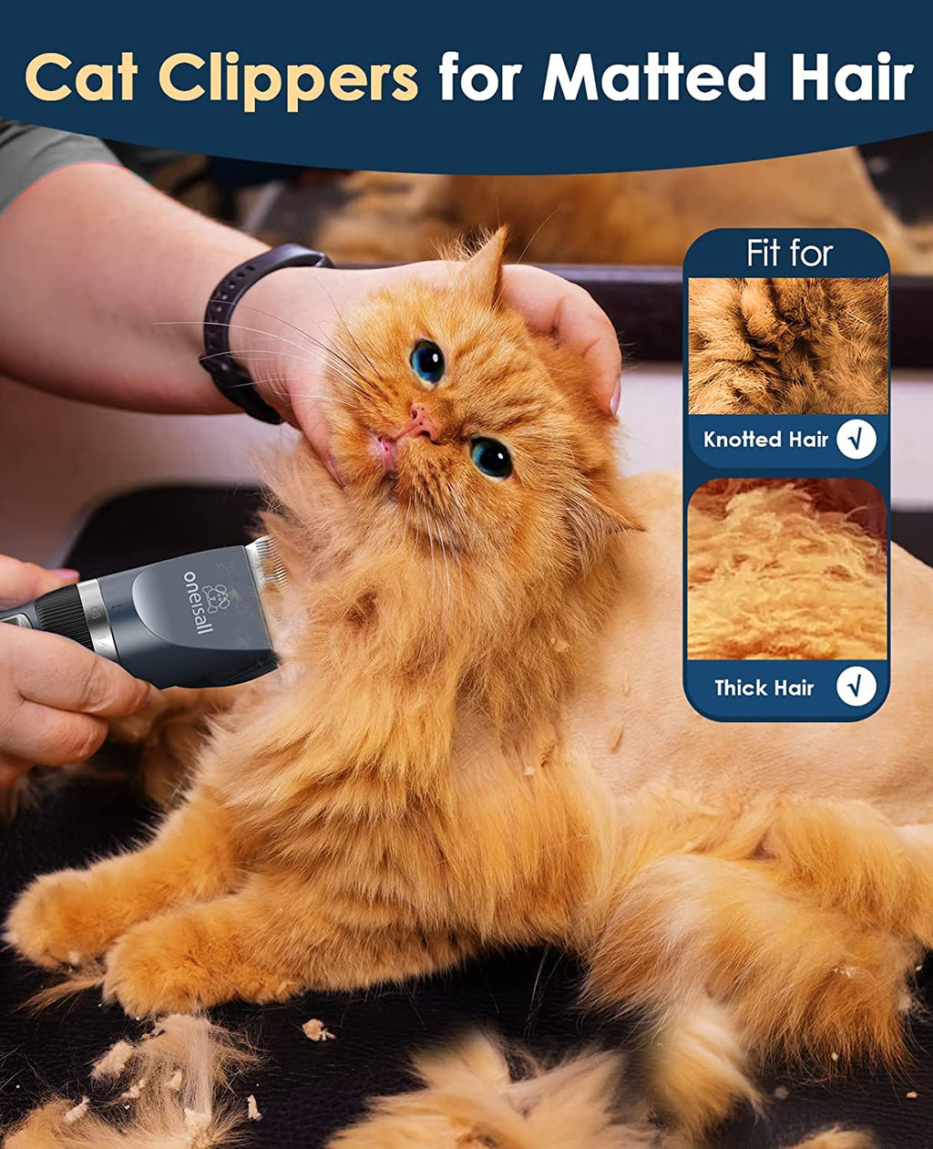 Ultra-Quiet Cat Grooming Clippers - 2-Speed Kit for Matted & Long Hair with 240Mins Battery Life, Adjustable Blades, 6 Guide Guards, Scissors & Steel Comb - Perfect for Cats & Small Dogs
