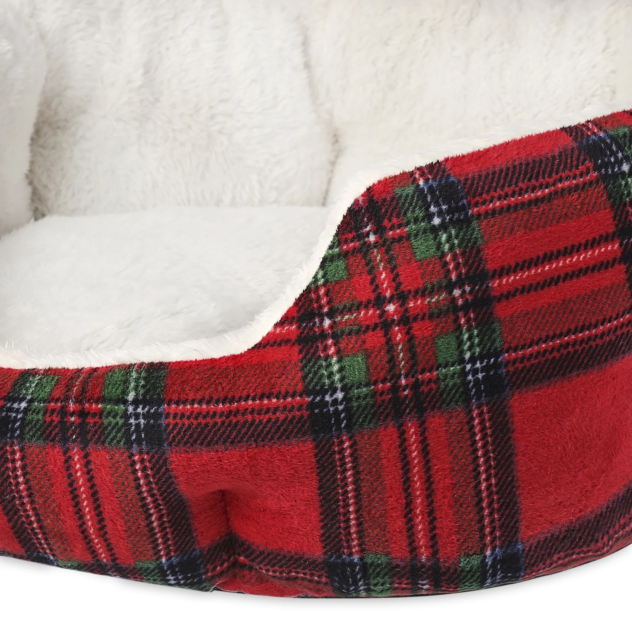 Dog Bed, Cat Bed, Puppy Bed, Plush Cuddle Bed for Small Breeds, 18" X 16", Red and Black Plaid