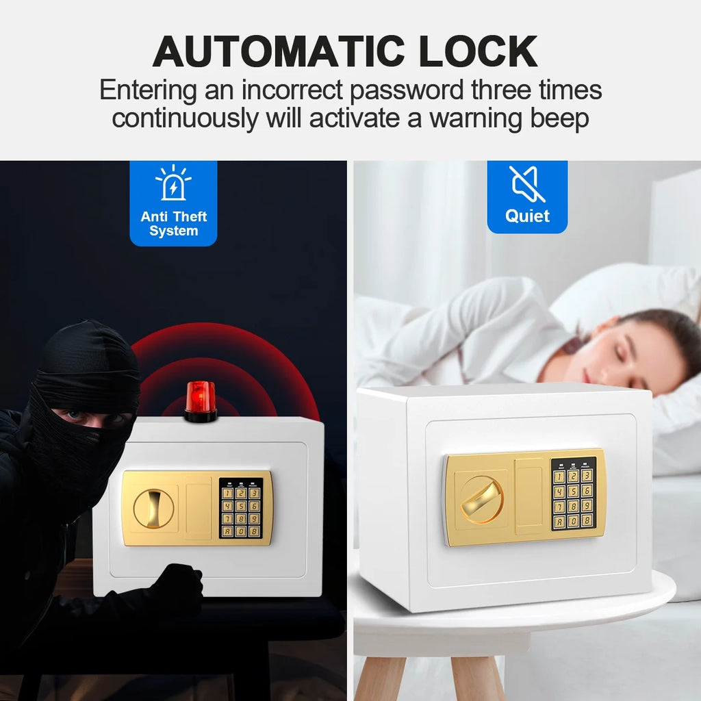 Electronic Digital Safe Box, 0.5 Cubic Feet Home Security Box for Office Hotel Business, Lock Box with Key Keypad for Cash Jewelry White