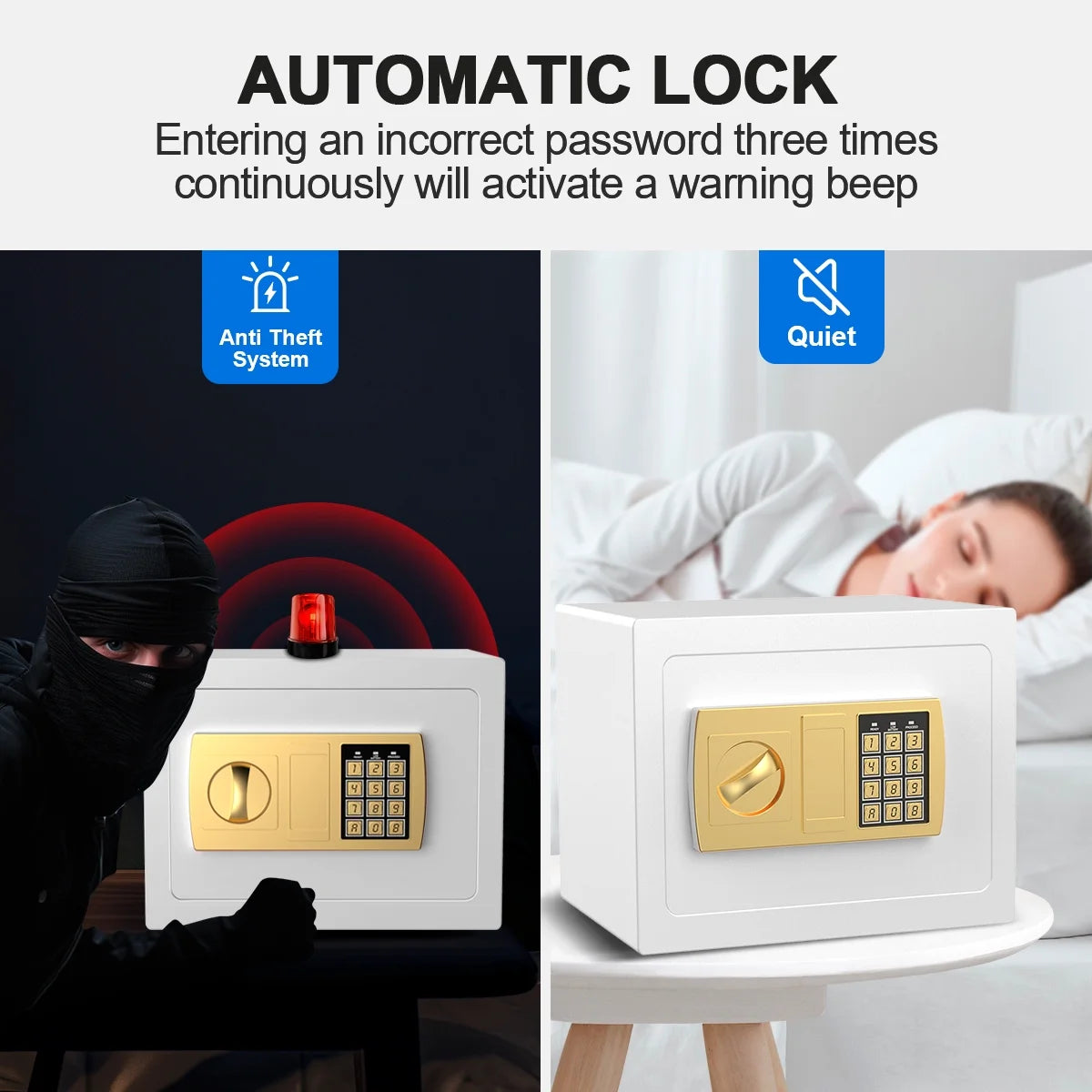 Electronic Digital Safe Box, 0.5 Cubic Feet Home Security Box for Office Hotel Business, Lock Box with Key Keypad for Cash Jewelry White