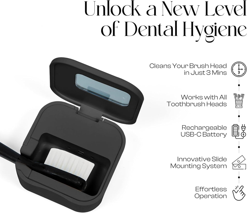 UV-C Toothbrush Sanitizer & Travel Case - Universal Holder for Manual/Electric Toothbrushes, Rechargeable & Portable for Home & Travel