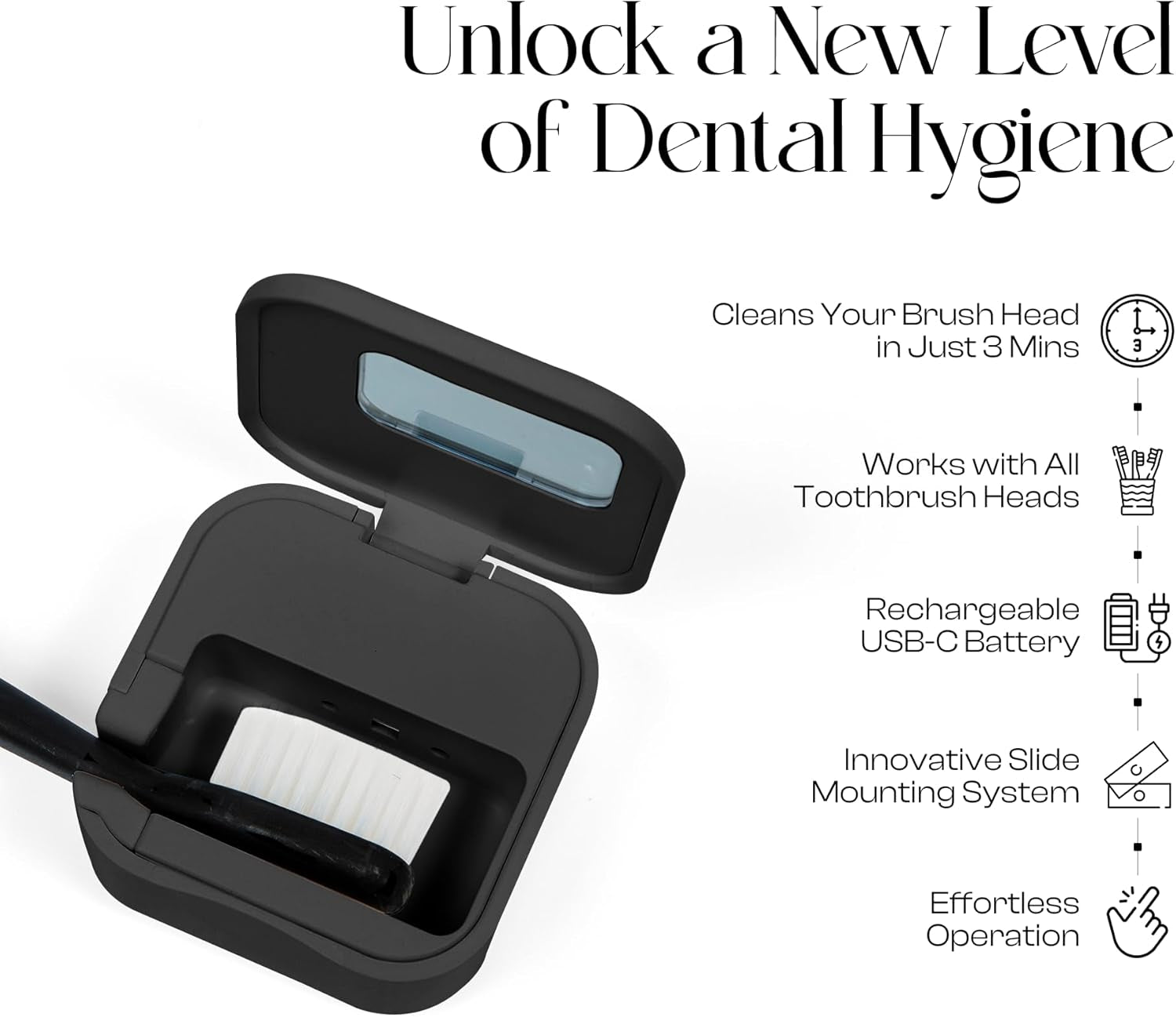 UV-C Toothbrush Sanitizer & Travel Case - Universal Holder for Manual/Electric Toothbrushes, Rechargeable & Portable for Home & Travel