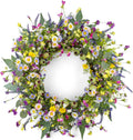 22 Inches Summer Wreaths for Front Door Green Spring Floral Wreath Summer Door Wreath Wildflower Wreaths with Lavender Daisy for Indoors Windows Porch Wall outside All Season