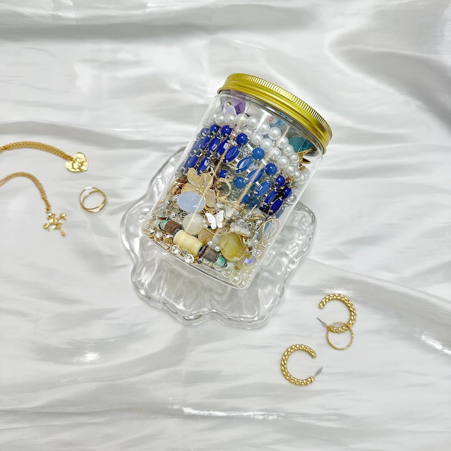 45-50 Pcs Mystery Jewelry Jar, Surprise Jewelry Set for Woman Includes Necklaces, Earrings, Rings, Bracelets and Hair Clips, Unique Anniversary Birthday Friendship, Goth Gift for Her