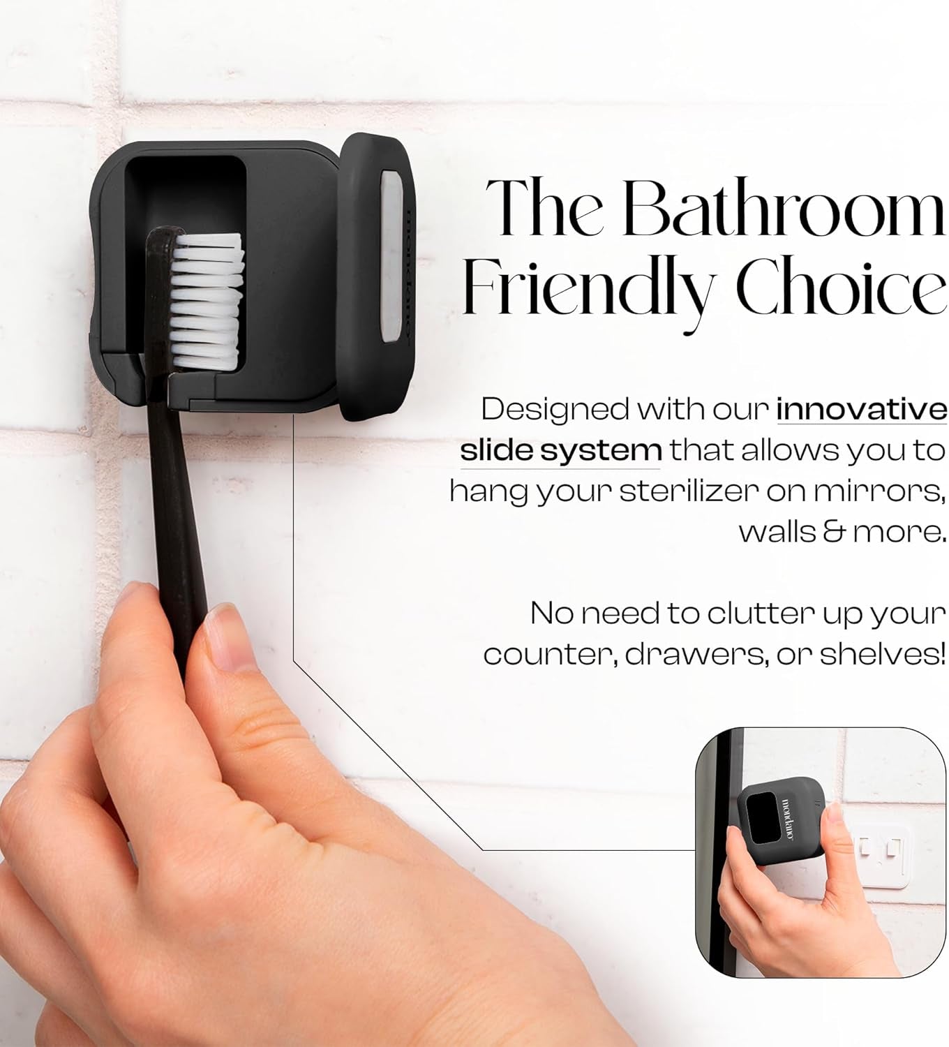 UV-C Toothbrush Sanitizer & Travel Case - Universal Holder for Manual/Electric Toothbrushes, Rechargeable & Portable for Home & Travel