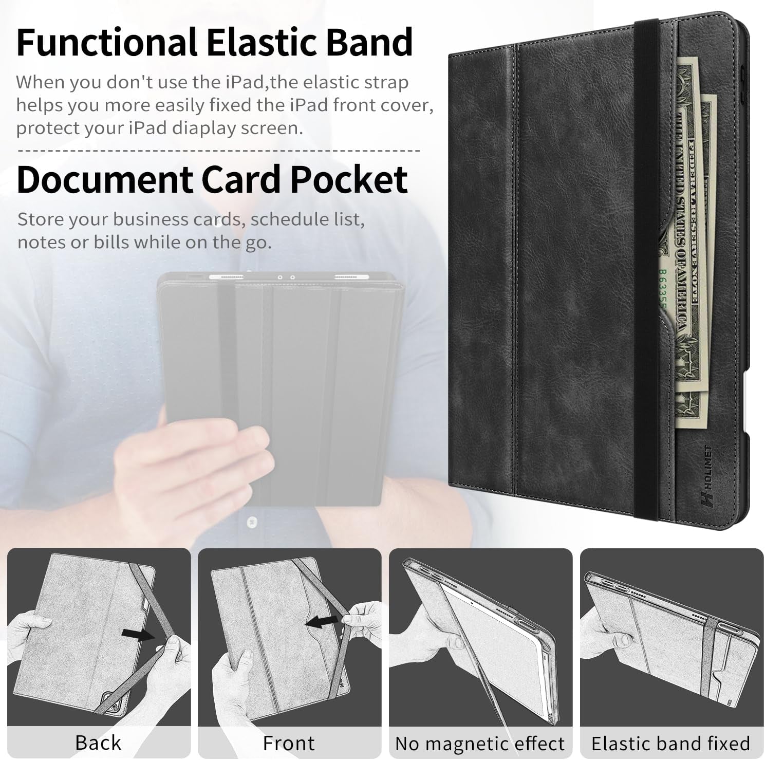 Premium  iPad Pro 12.9 Case (2022/2021/2020/2018) - Slim Folio Stand Cover with Pencil Holder, Shockproof Soft TPU Back, Auto Sleep/Wake, Vegan Leather