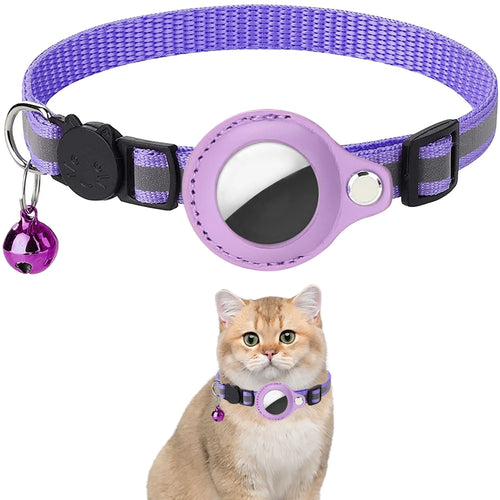 Airtag Cat Collar Breakaway, Reflective Kitten Collar with Apple Air Tag Holder and Bell for Girl Boy Cats, 0.4 Inches in Width and Lightweight