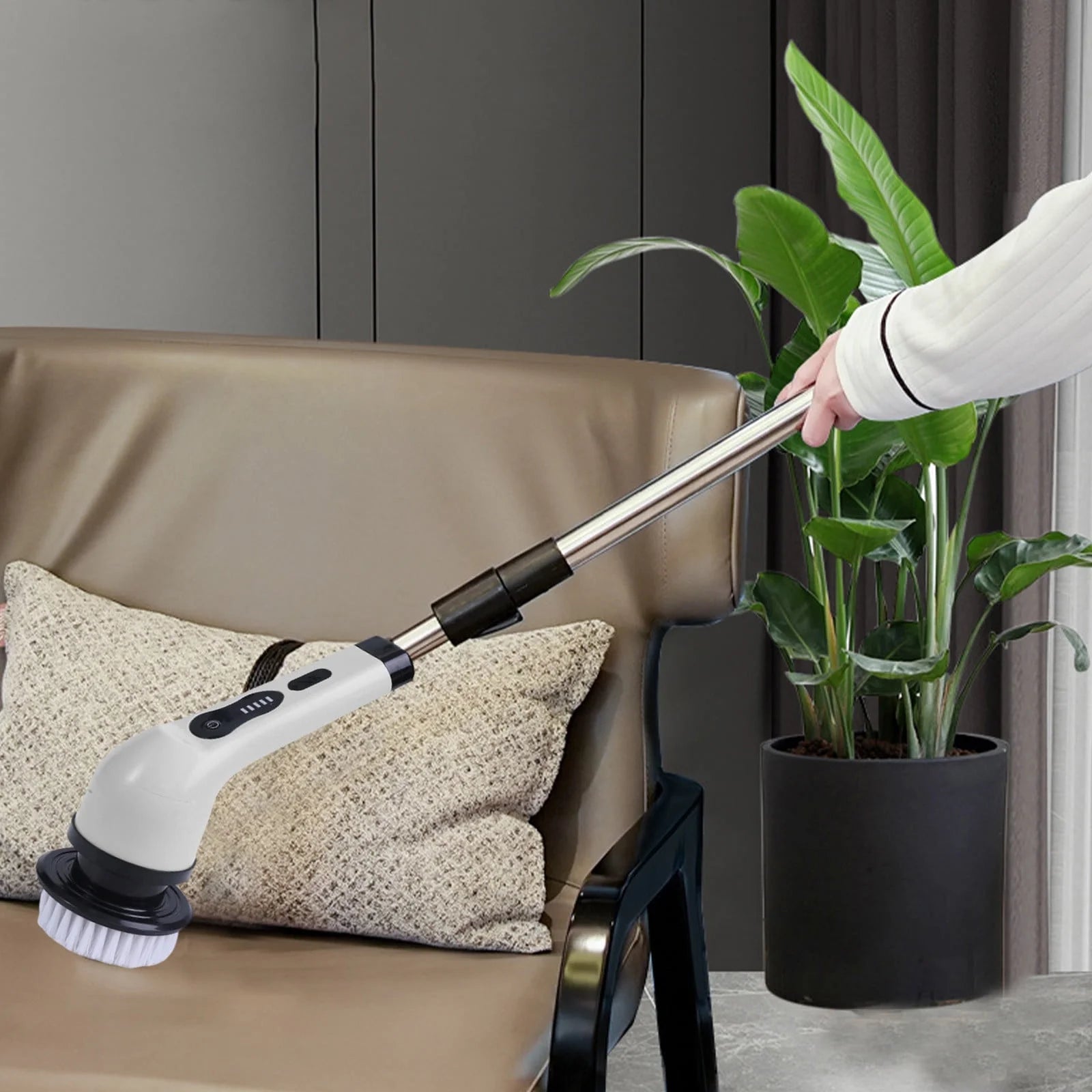 Cordless Electric Spin Scrubber with Long Handle & 6 Replaceable Heads - Versatile Shower & Bathroom Cleaning Tool