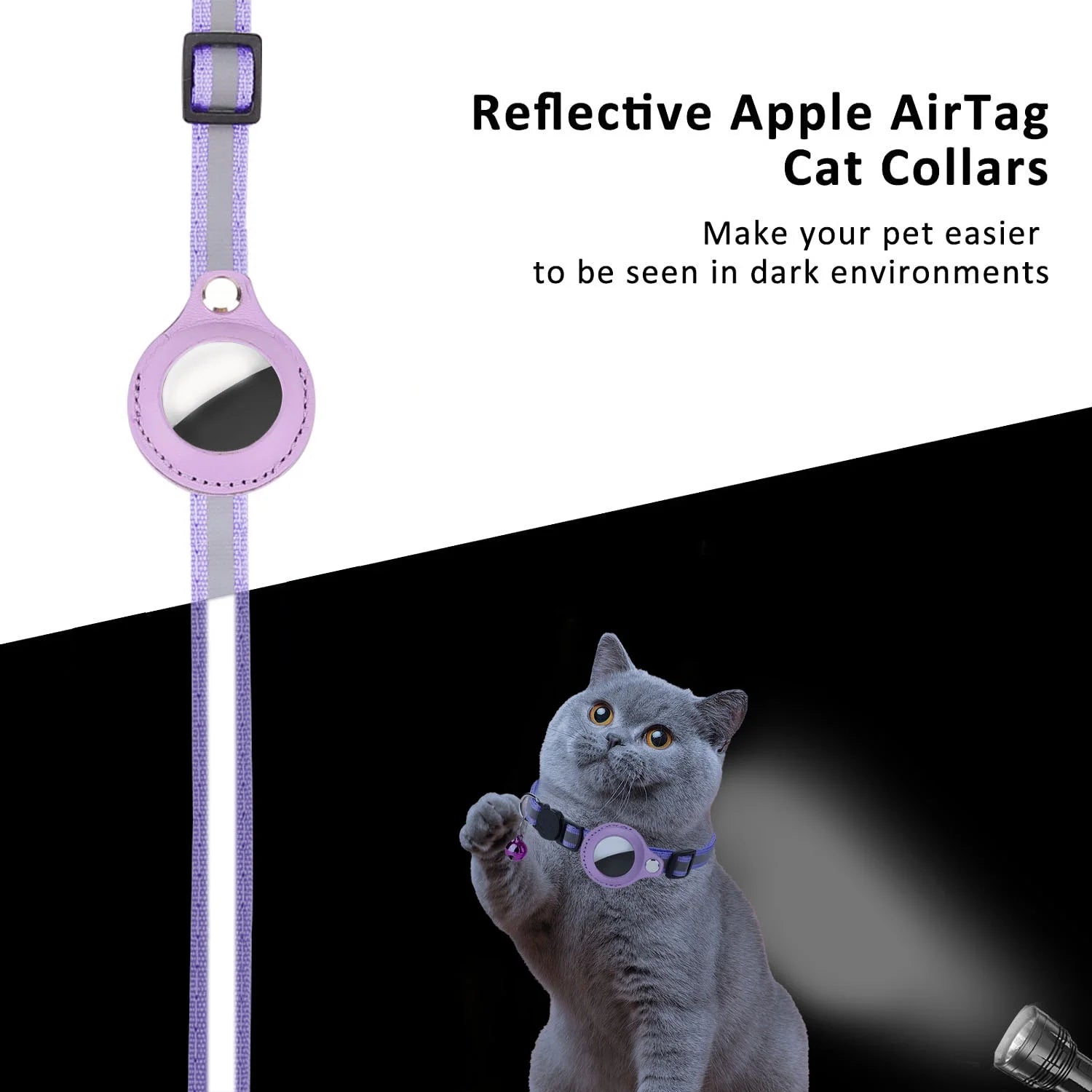 Airtag Cat Collar Breakaway, Reflective Kitten Collar with Apple Air Tag Holder and Bell for Girl Boy Cats, 0.4 Inches in Width and Lightweight
